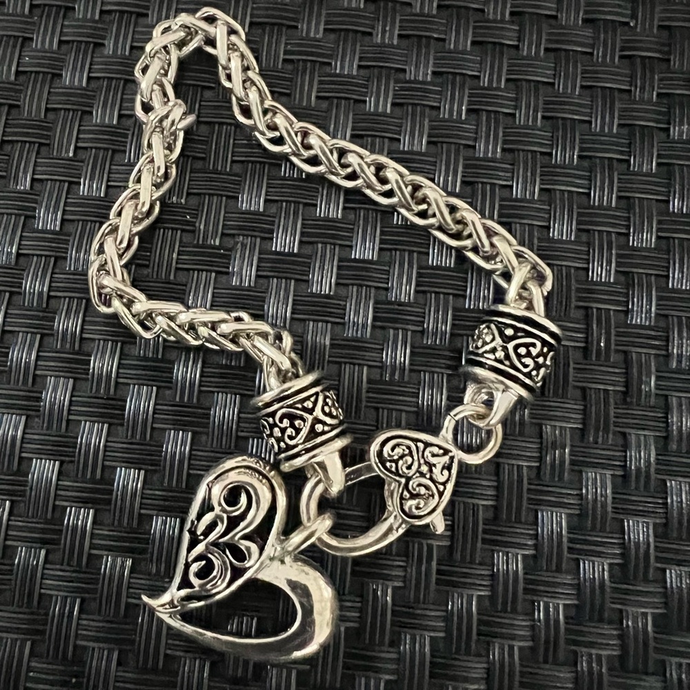 Elegant Silver Heart Charm Bracelet